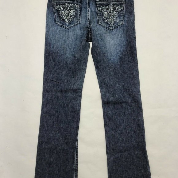 Papaya Premium Jeans Womens 11 (29x32) Blue Bootcut Stretch Denim Whiskered Y2K - Picture 2 of 6
